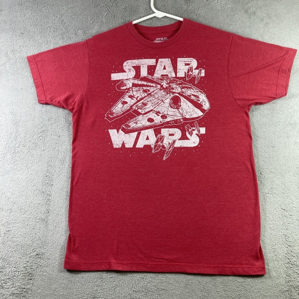 Star Wars T-Shirt Adult Medium Red SS Millennium Falcon Space Ship Graphic Tee